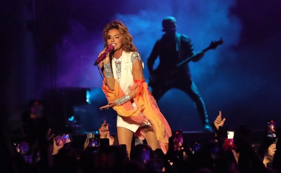 Shania Twain performing live on stage during her 2025 summer tour