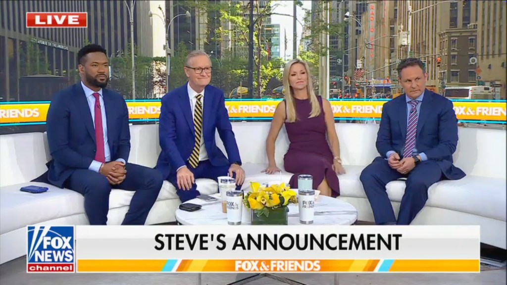 Steve Doocy smiles on set with colleagues as he announces role change