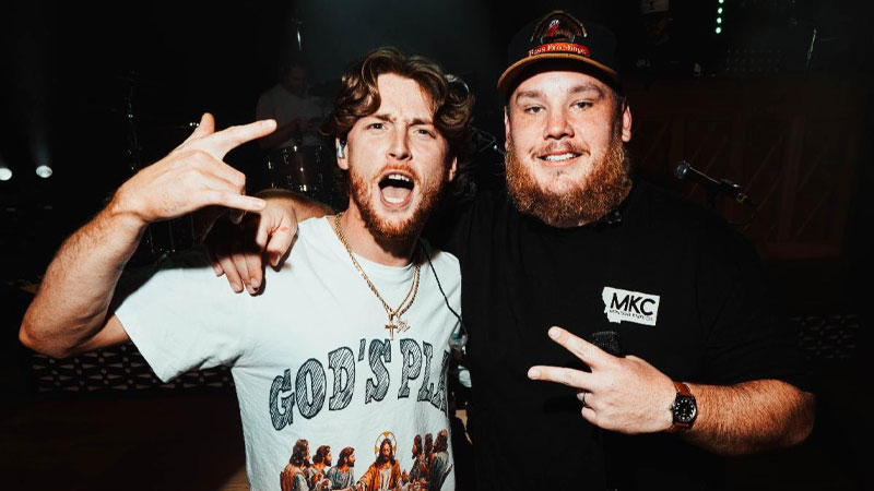Bailey Zimmerman performing live at Stagecoach Festival with Luke Combs