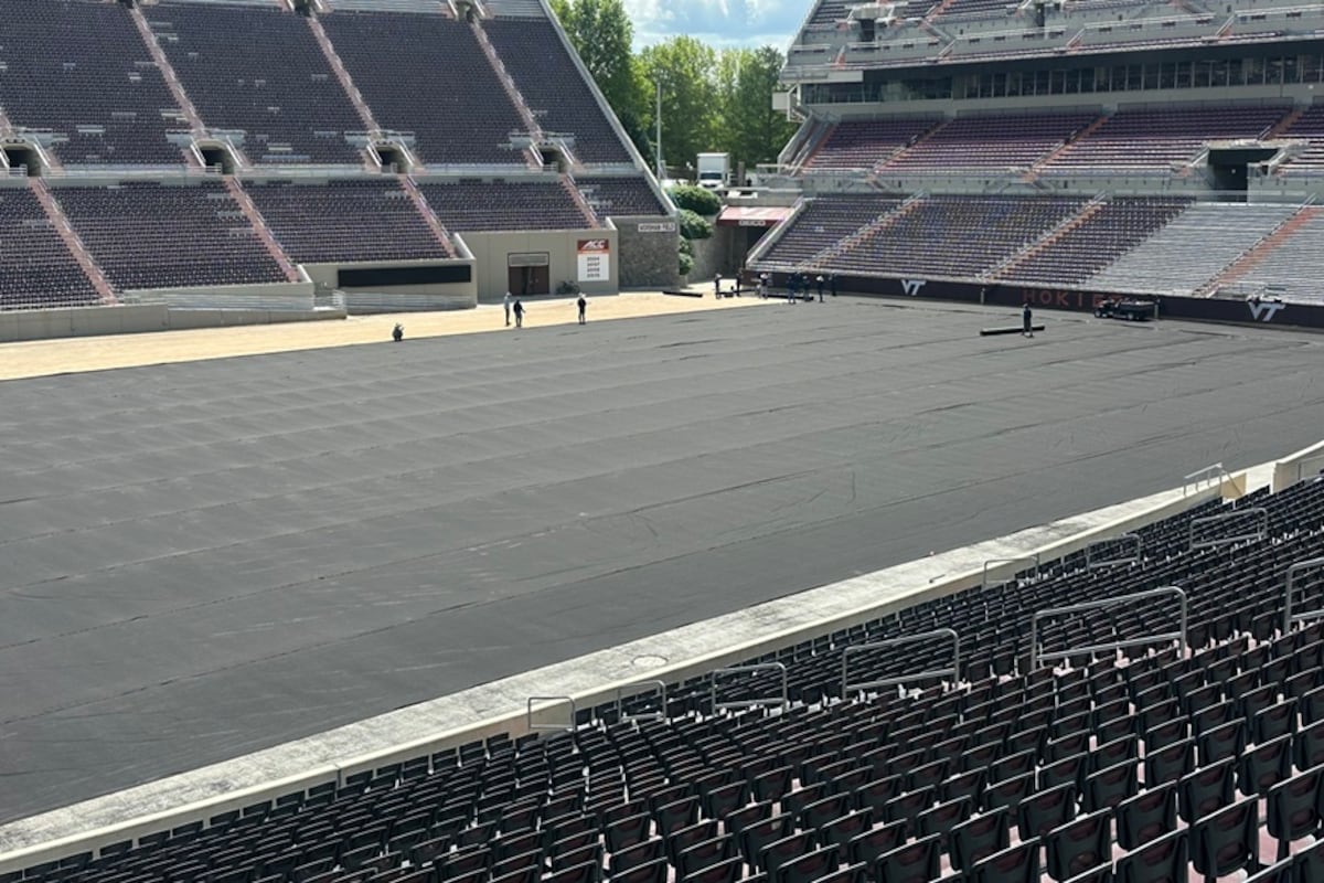 Metallica concert preparations at Lane Stadium, Blacksburg