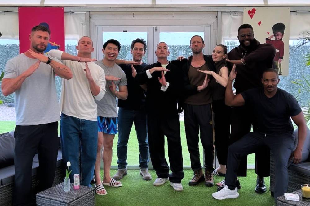 Robert Downey Jr. and cast members of the new Avengers assemble