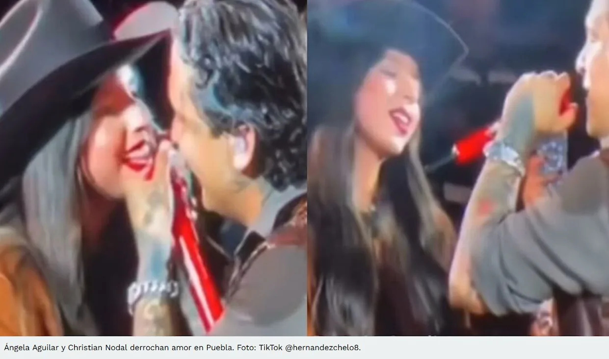 Ángela Aguilar y Christian Nodal en el escenario, demostrando su complicidad y talento juntos.