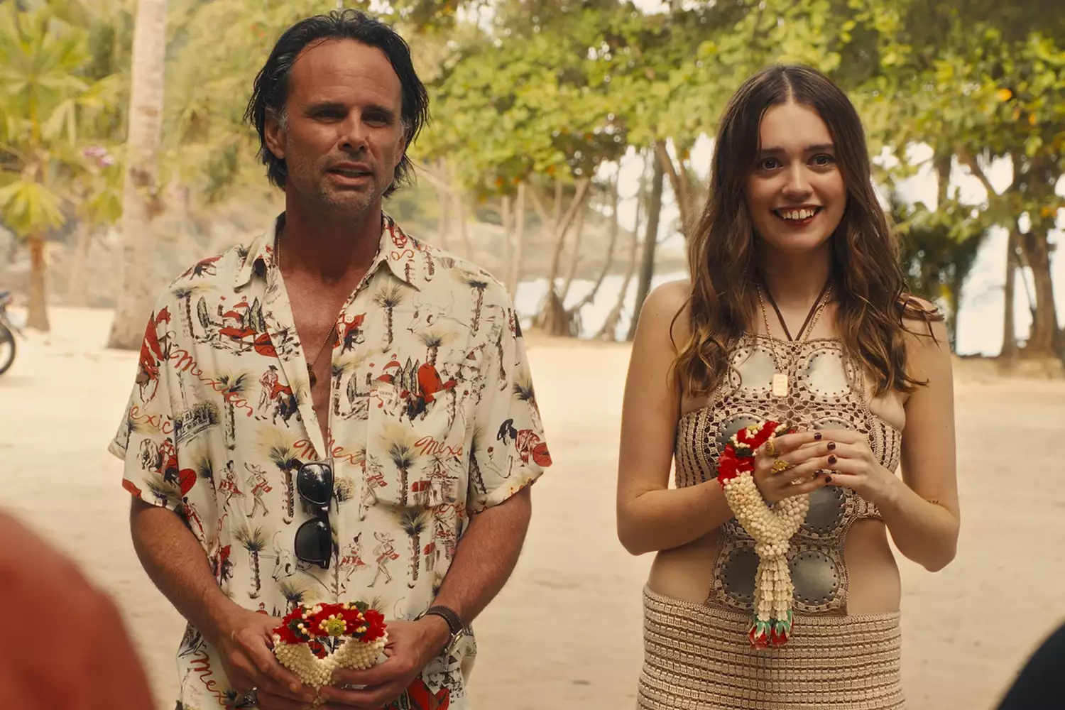 Walton Goggins posing with fellow cast member on set