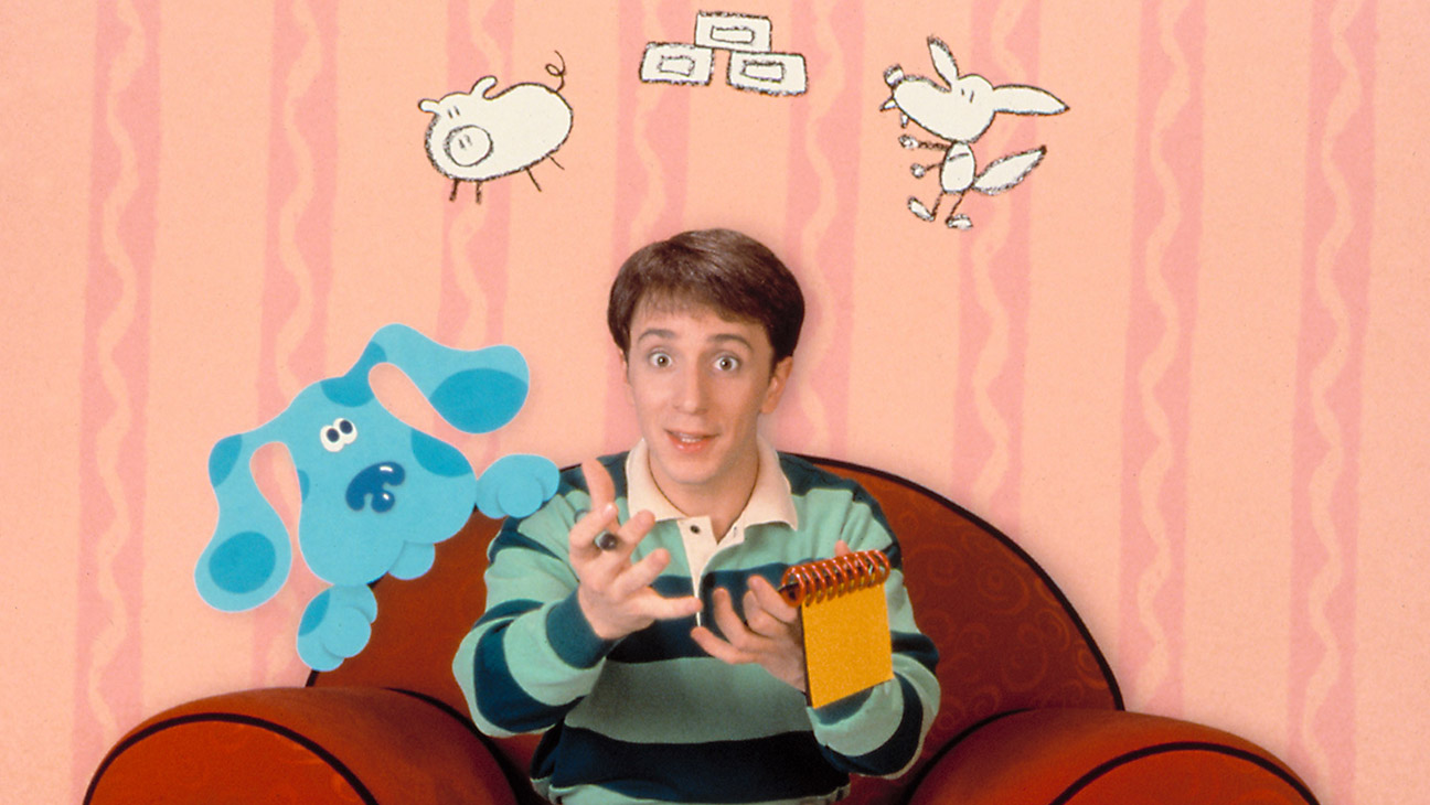 Steven Burns on set of Blue's Clues, sitting in the famous Thinking Chair
