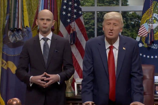 An SNL Saturday Night Live cast performing a political skit