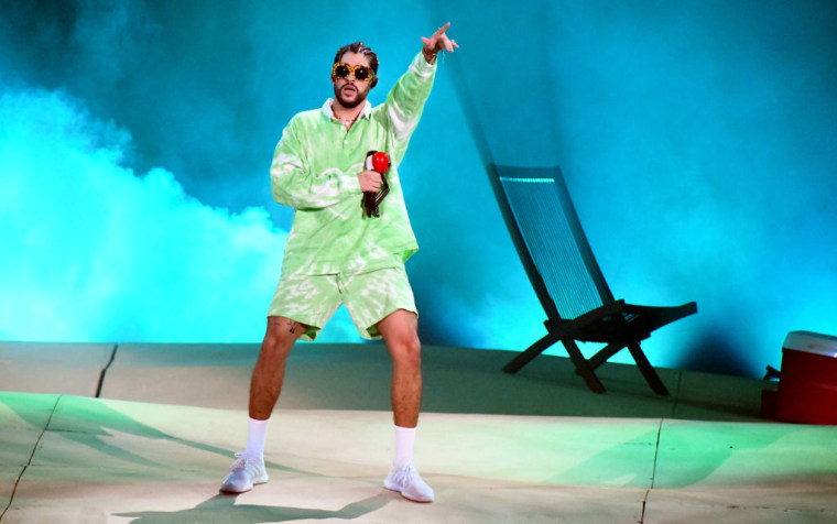 Bad Bunny performing on stage during his world tour