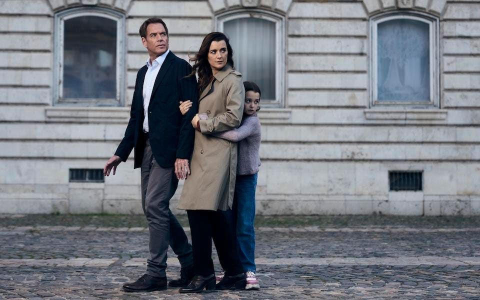 Tony, Ziva, and Tali in a dramatic European setting on the Paramount Plus series NCIS: Tony & Ziva