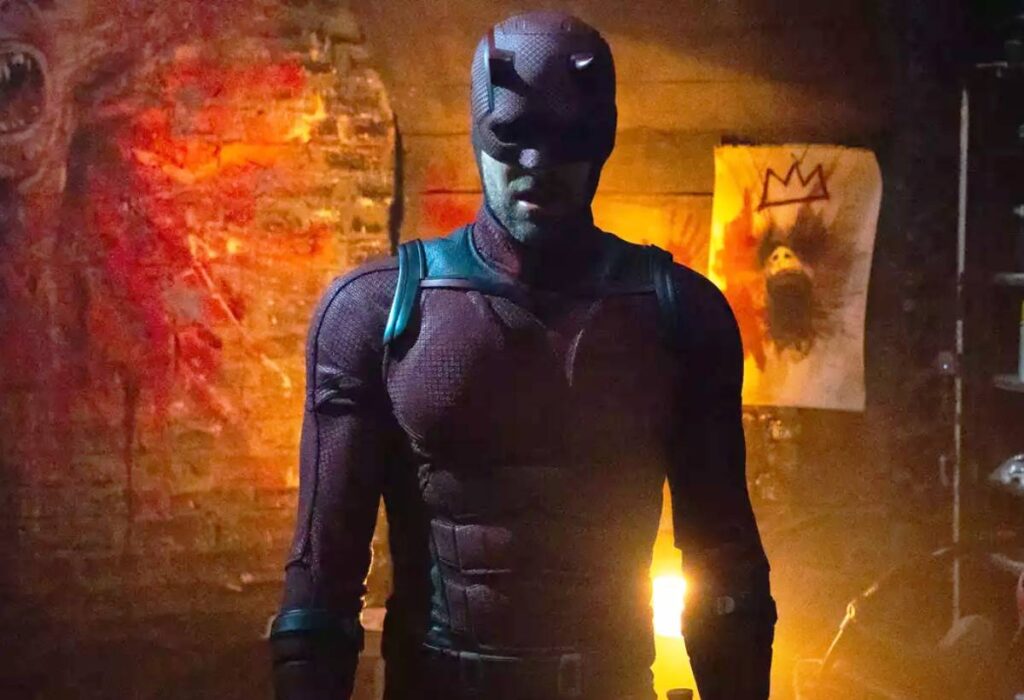 Charlie Cox as Daredevil looking determined in a dramatic scene