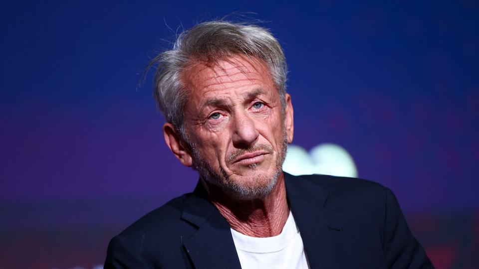 Sean Penn at an event speaking about world politics