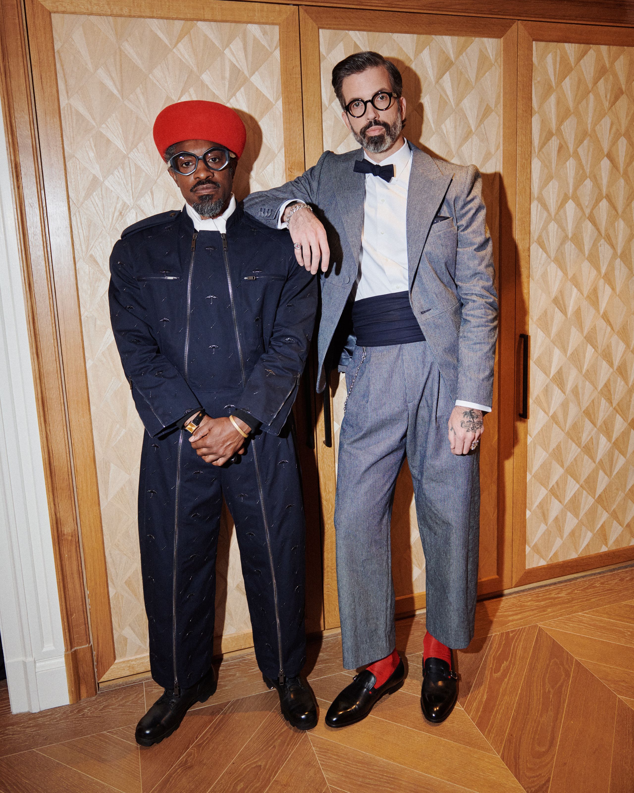 Andre 3000 at the 2025 Met Gala wearing a piano-inspired outfit