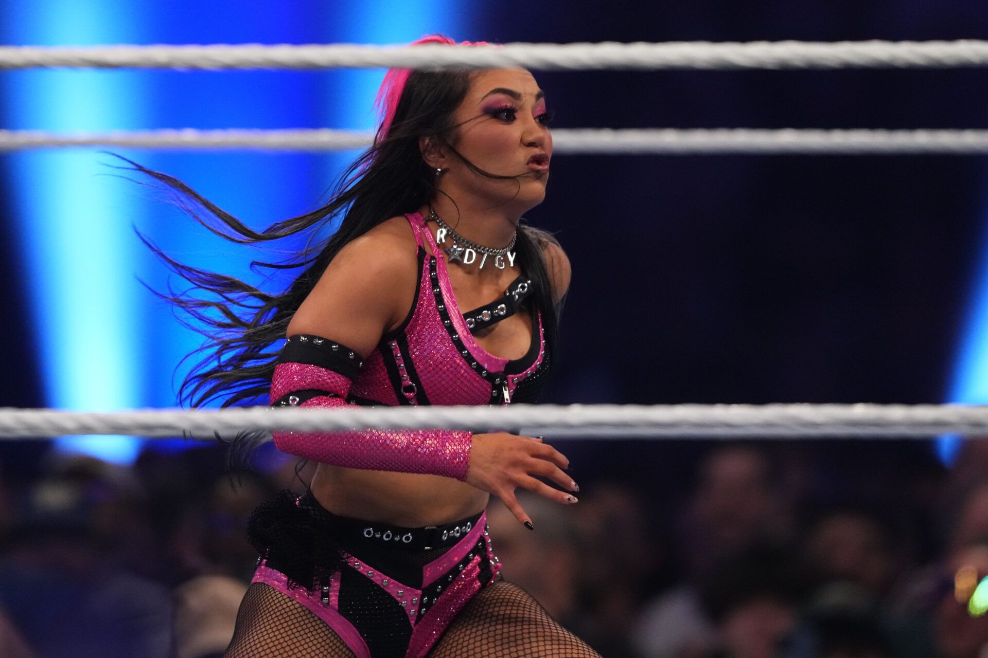 Roxanne Perez stands tall during a WWE match