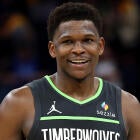 Anthony Edwards drives past the Warriors defense during Wolves' playoff run
