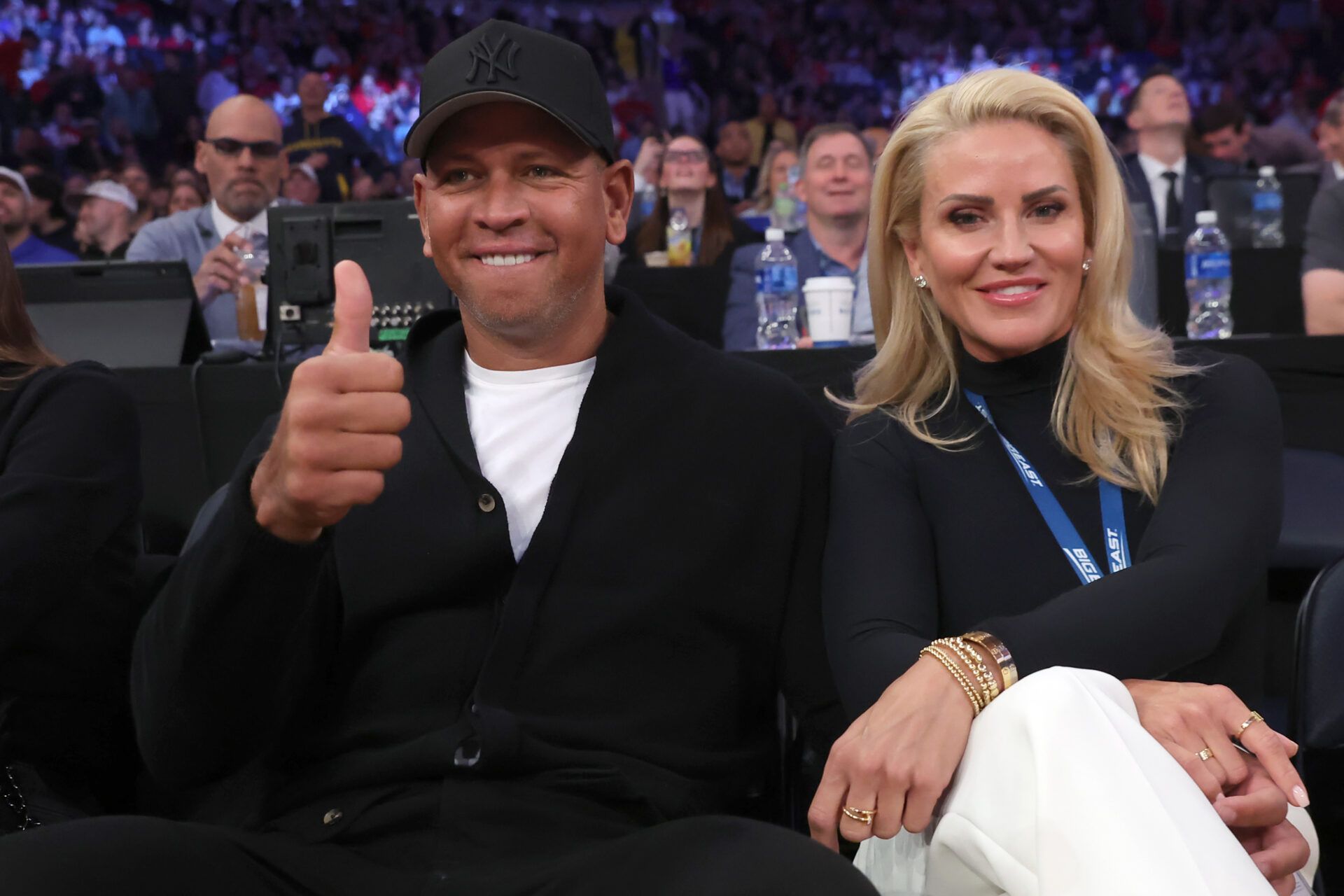 Alex Rodriguez attending an NBA playoff with Jaclyn Cordeiro