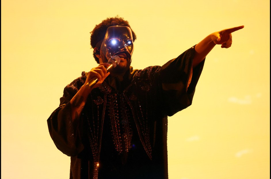 The Weeknd performing live on stage during After Hours Til Dawn 2025 tour