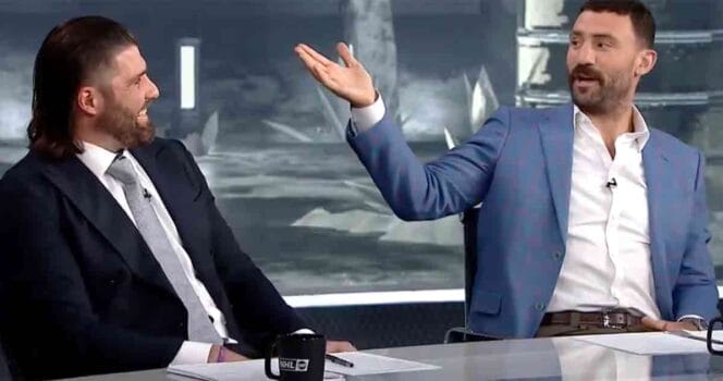Pat Maroon during a hockey broadcast in the studio