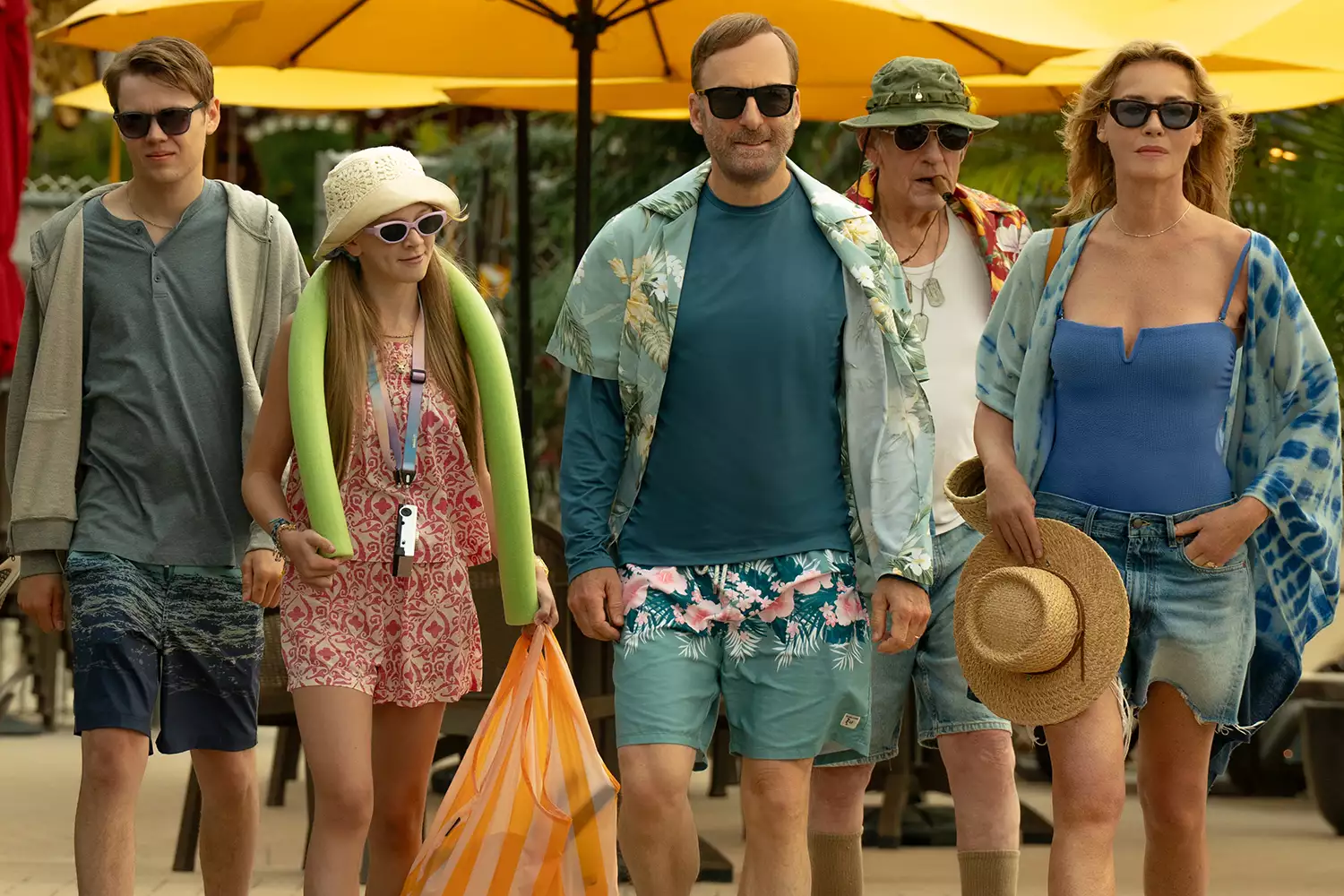 Bob Odenkirk as Hutch Mansell in Nobody 2, surrounded by family as chaos looms