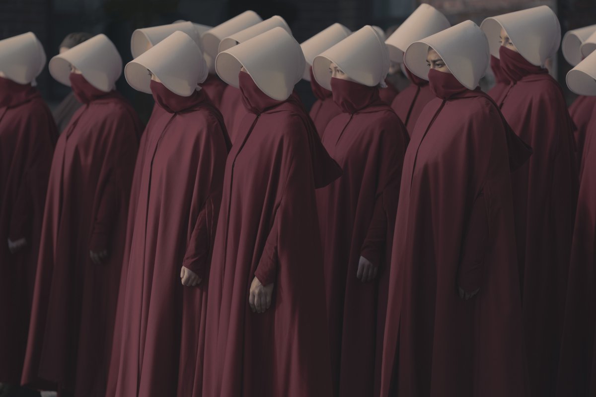 A tense moment with a group of handmaids in season 6 of The Handmaid's Tale