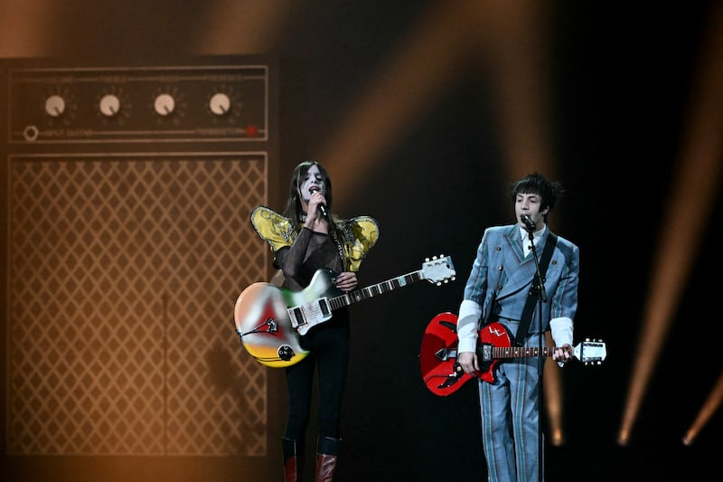 Sweden's KAJ perform at Eurovision 2025, one of the grand finalists