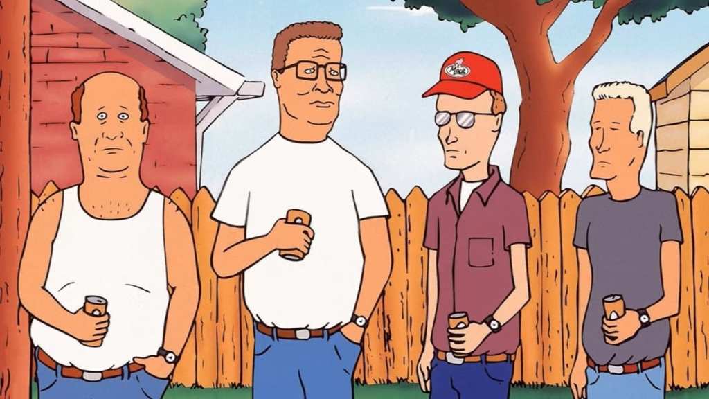 Hank Hill and friends in the Hulu King of the Hill reboot drinking Alamo beer in Arlen, Texas