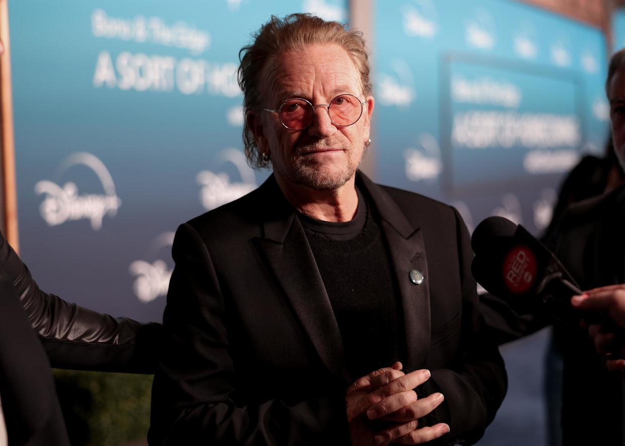 Close-up of Bono, U2 frontman, during a live 'Stories of Surrender' performance