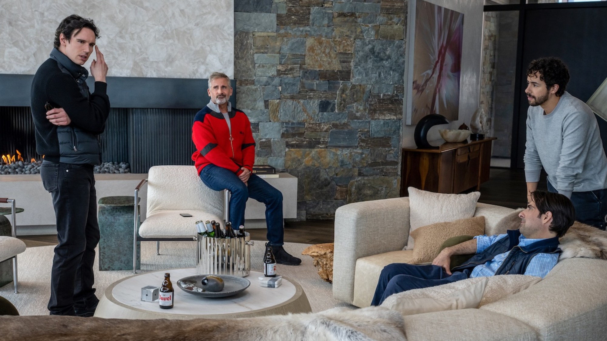 A group of billionaires isolated in the snow, capturing the tension and legacy of succession themes