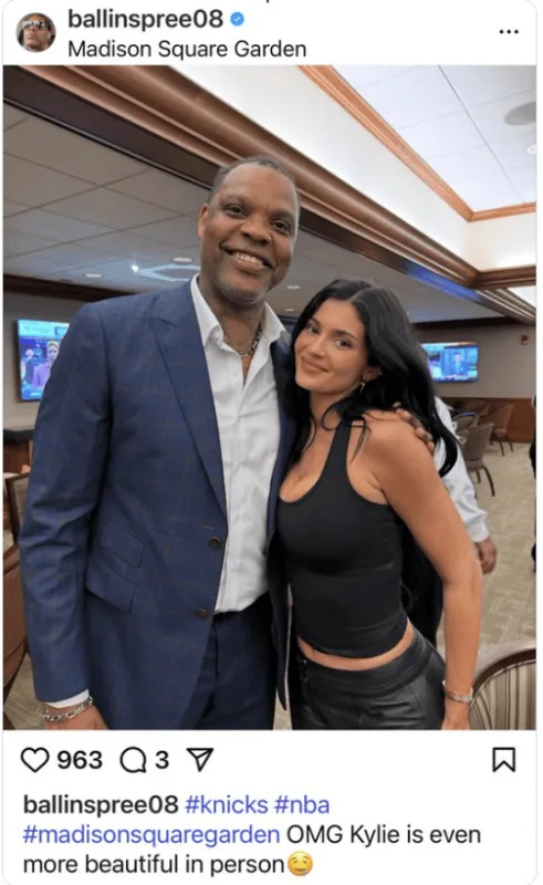 Latrell Sprewell courtside at Madison Square Garden, engaging with fans and celebrities