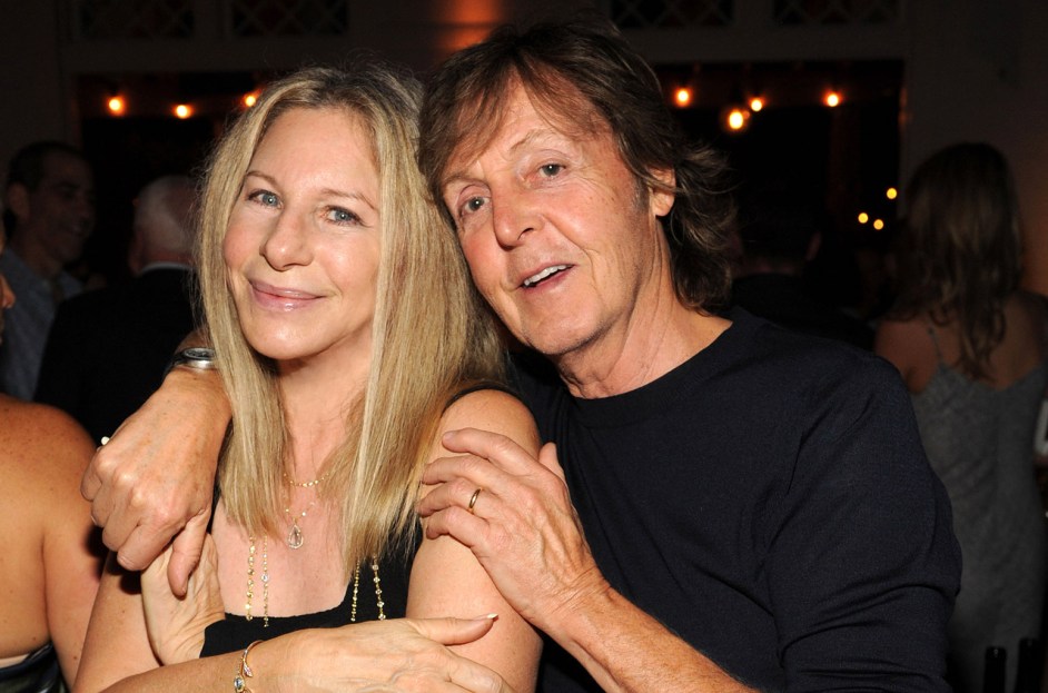 Barbra Streisand recording duet in studio with Paul McCartney