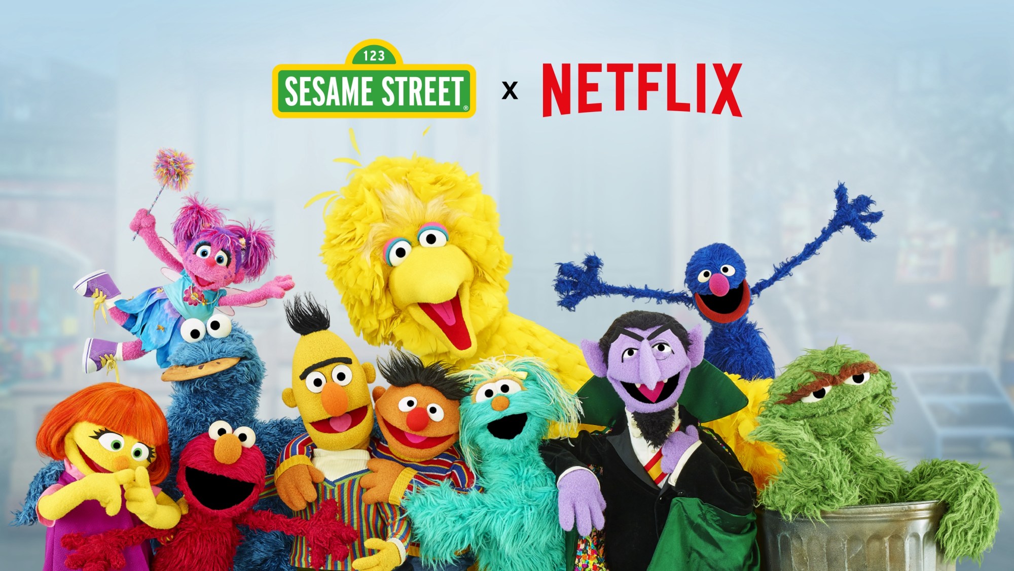 Sesame Street cast enjoying a fun moment, as seen in the new Netflix announcement.