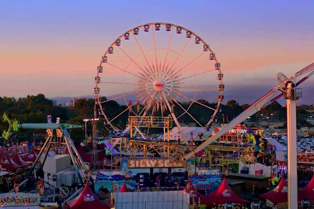 The vibrant LA County Fair 2025 entrance in Pomona, packed with visitors.