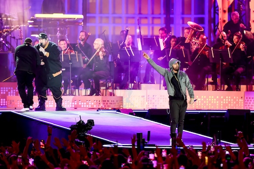 Crowd cheering at Post Malone Detroit concert with Eminem surprise appearance