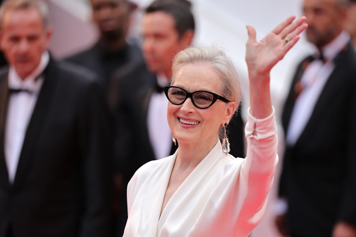 Meryl Streep smiling on set in New York