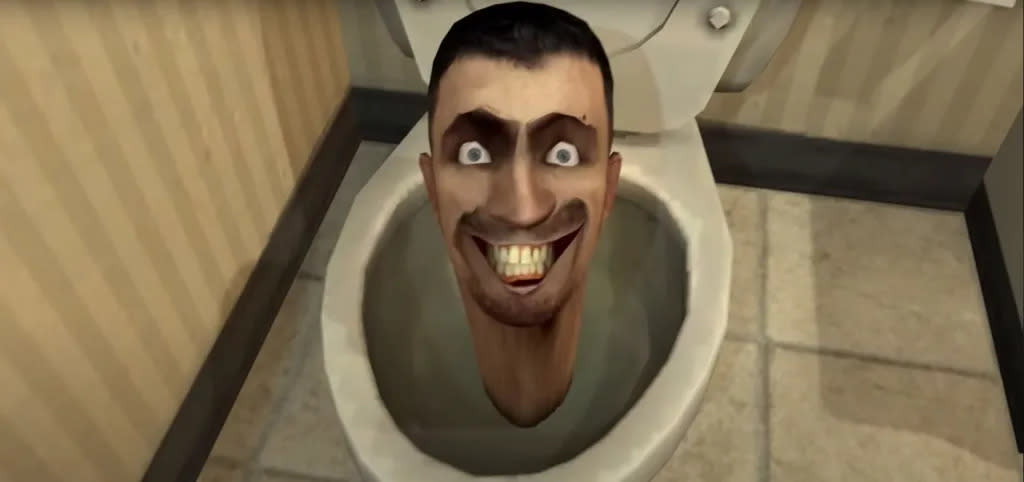 An animated scene promoting the skibidi toilet movie, showing its transformation from meme to blockbuster.